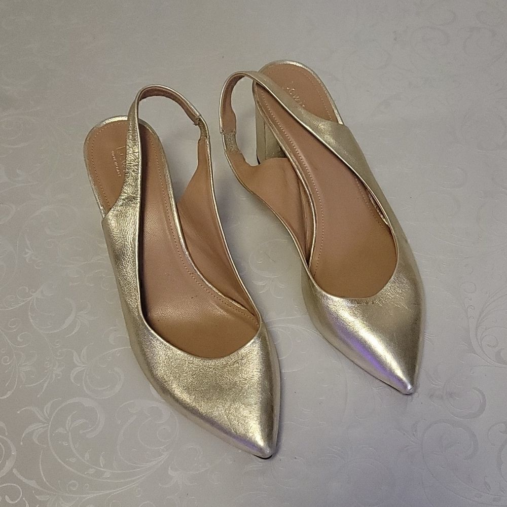 Lewit Adriana Gold Leather Slingback Block Heels Size40